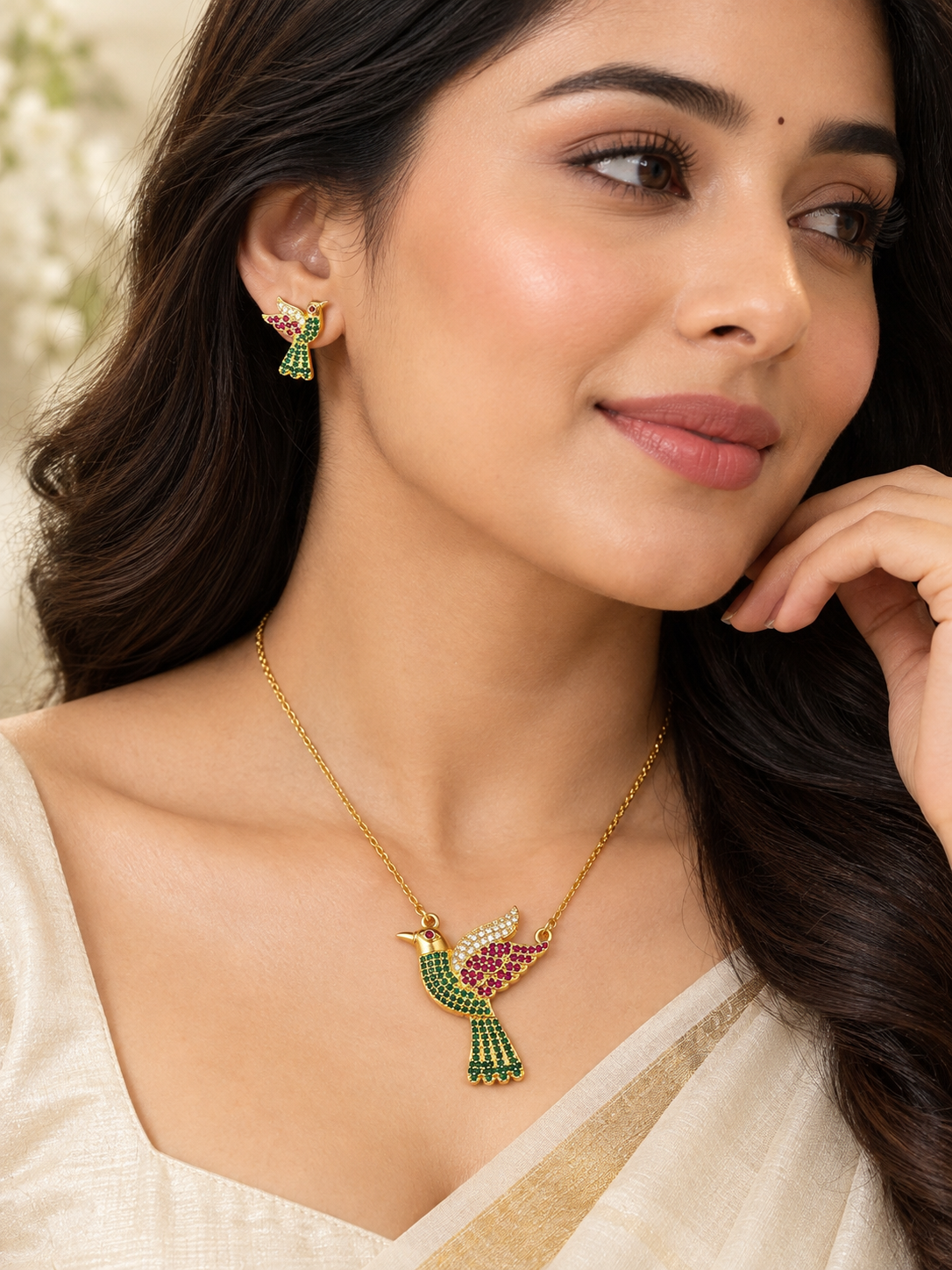 Chahak - Bird Motif CZ Necklace Set