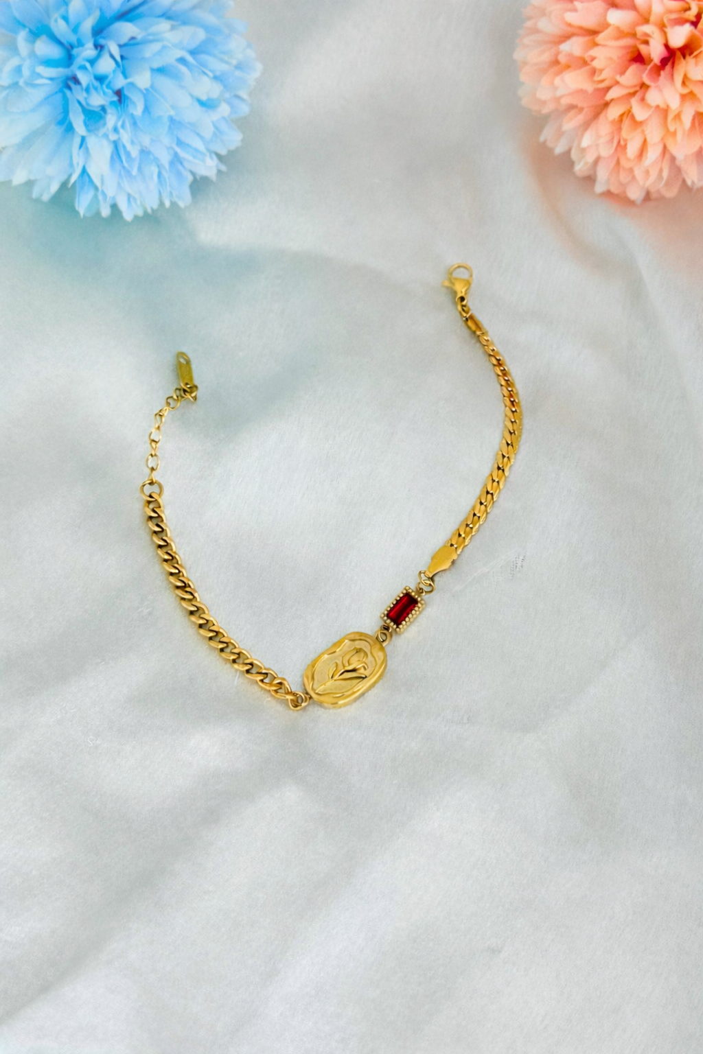 Golden Rose and Ruby Bracelet