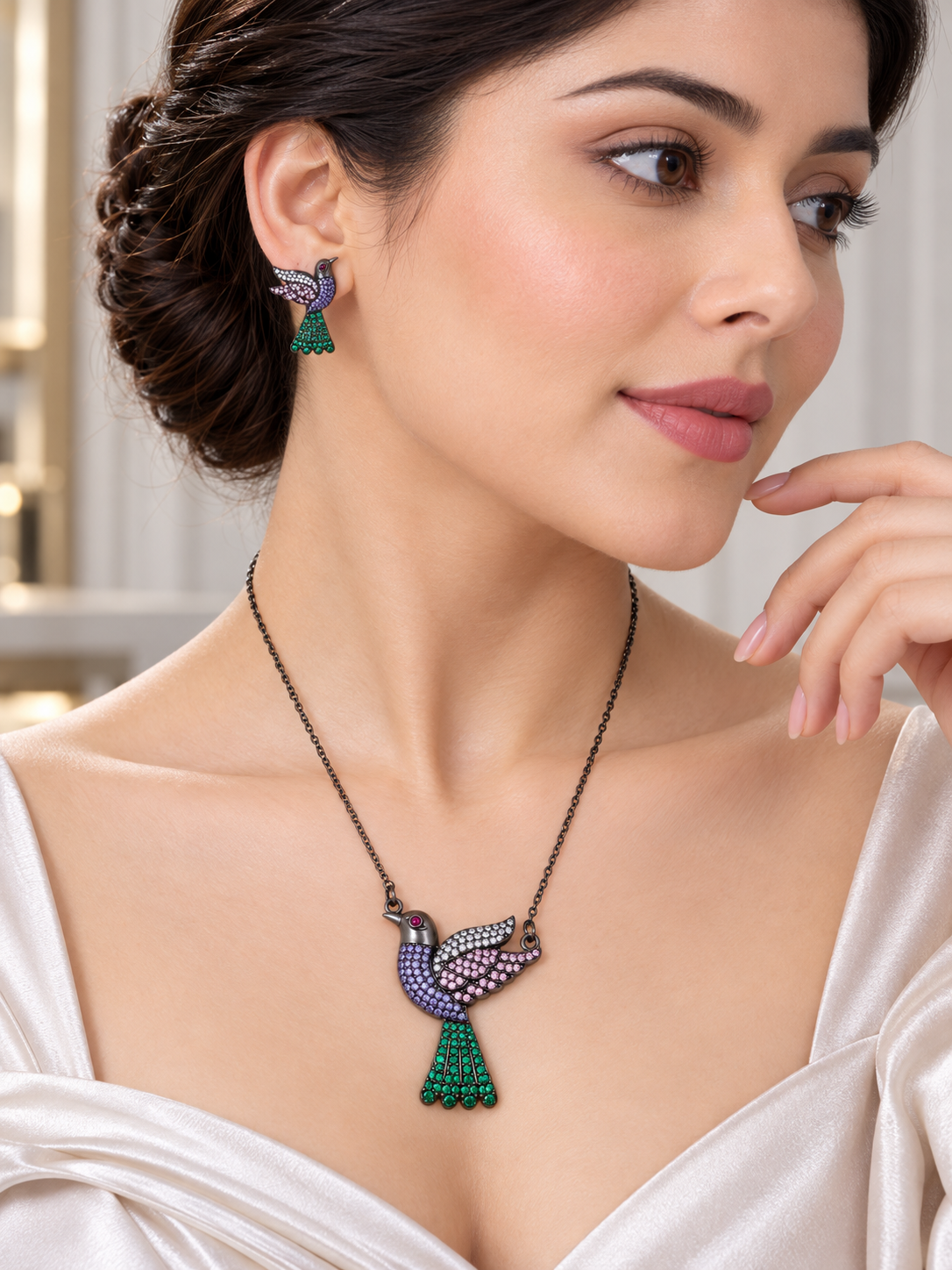 Kokila - Bird Motif CZ Necklace Set