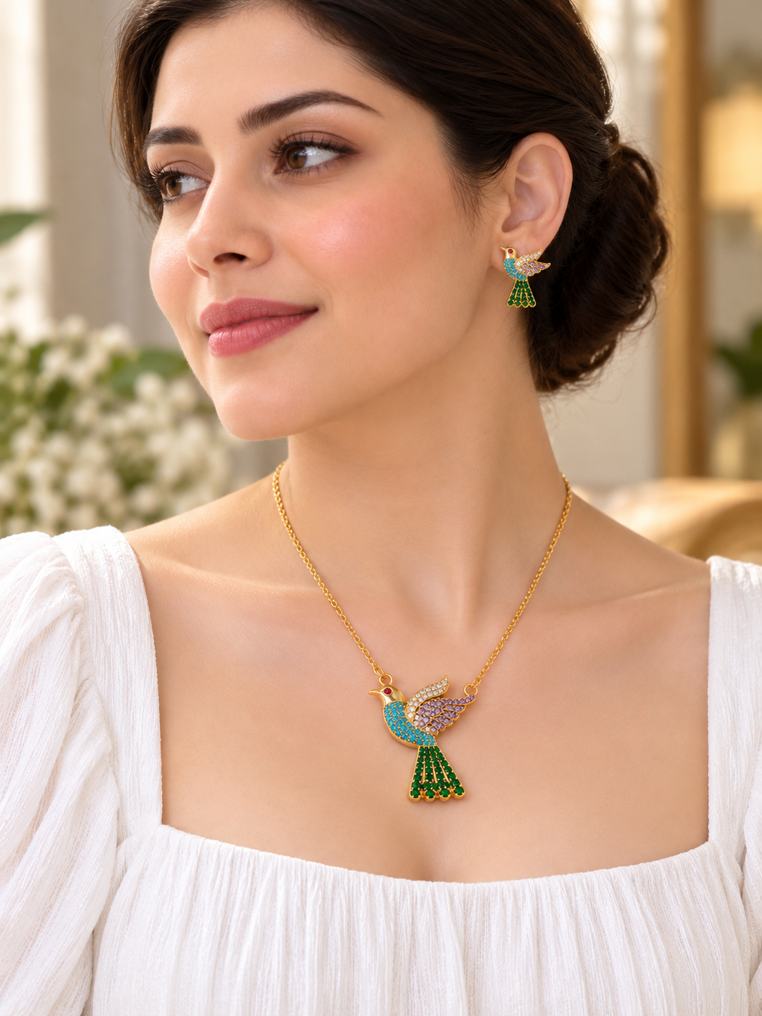 Pakhi - Bird Motif CZ Necklace Set