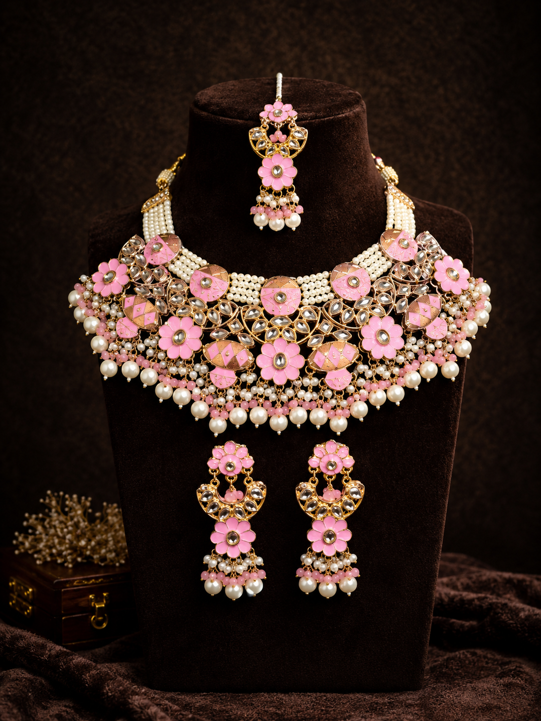 Petal Pink Kundan Meenakari Choker Set