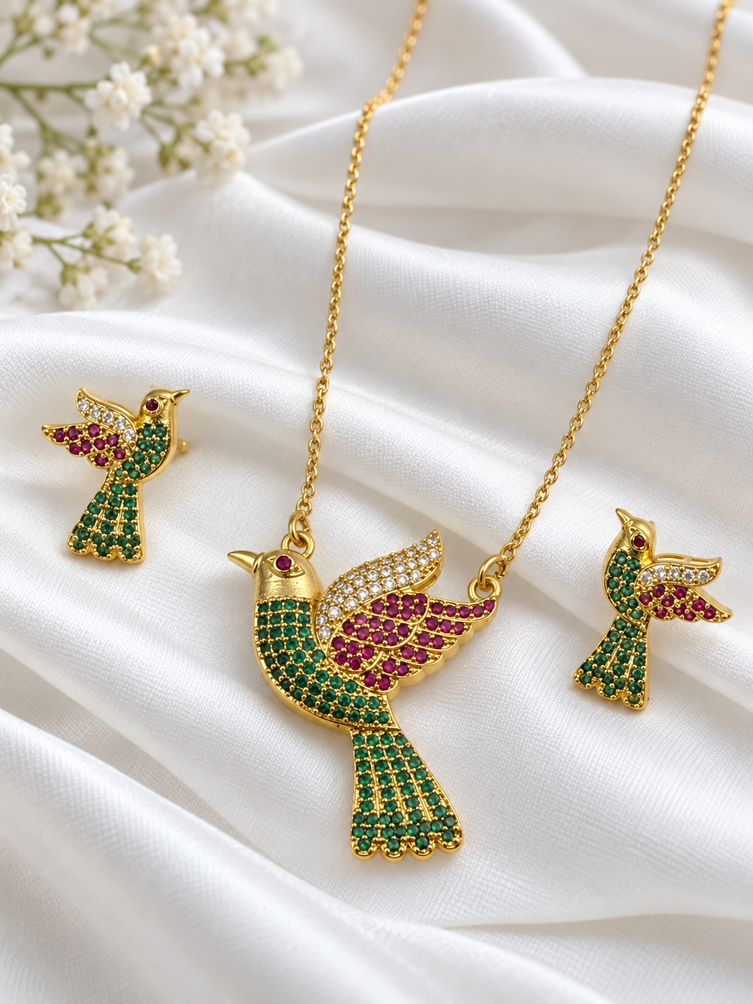 Chahak - Bird Motif CZ Necklace Set