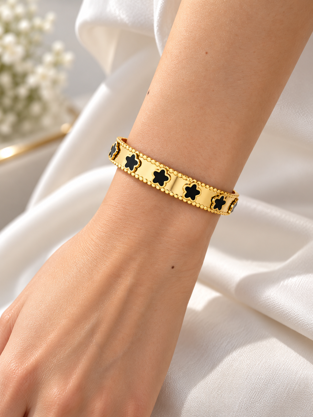 Ebony Blossom Bangle Bracelet