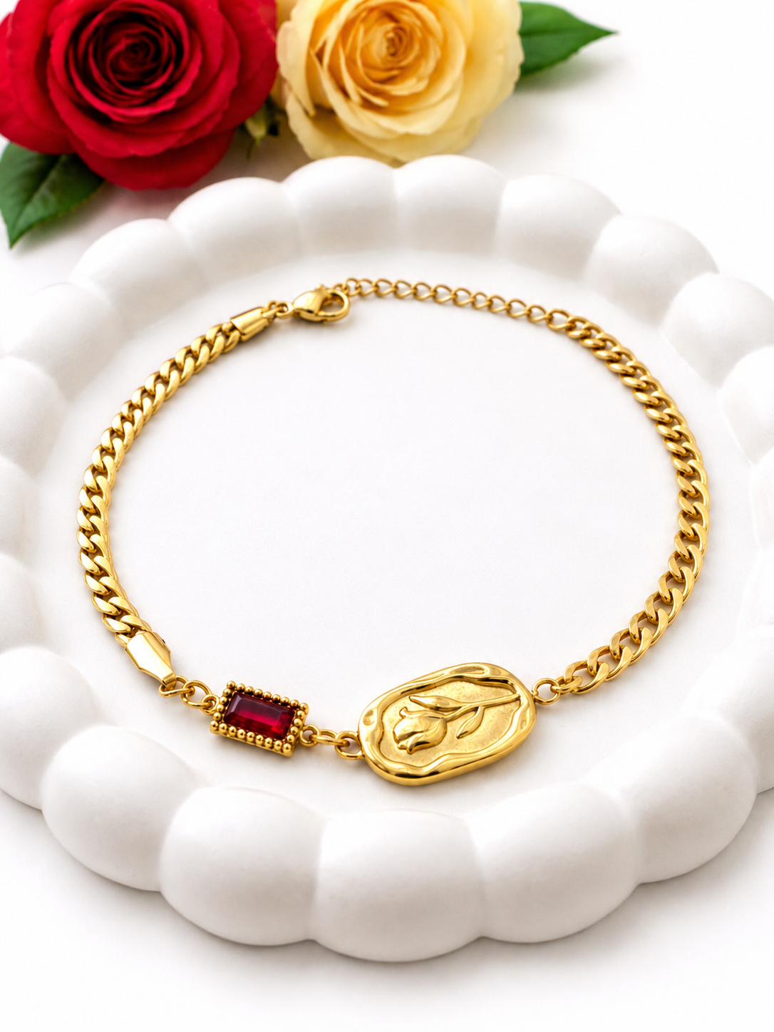 Golden Rose and Ruby Bracelet