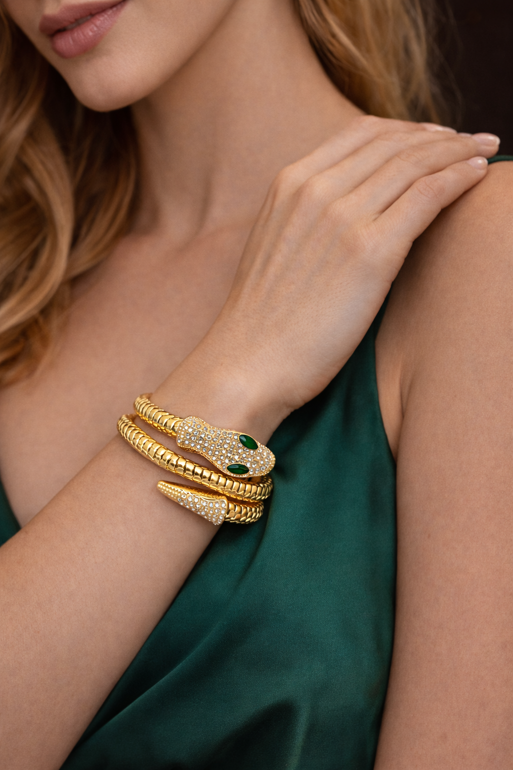 Green eyed Serpentine Wrap Bracelet