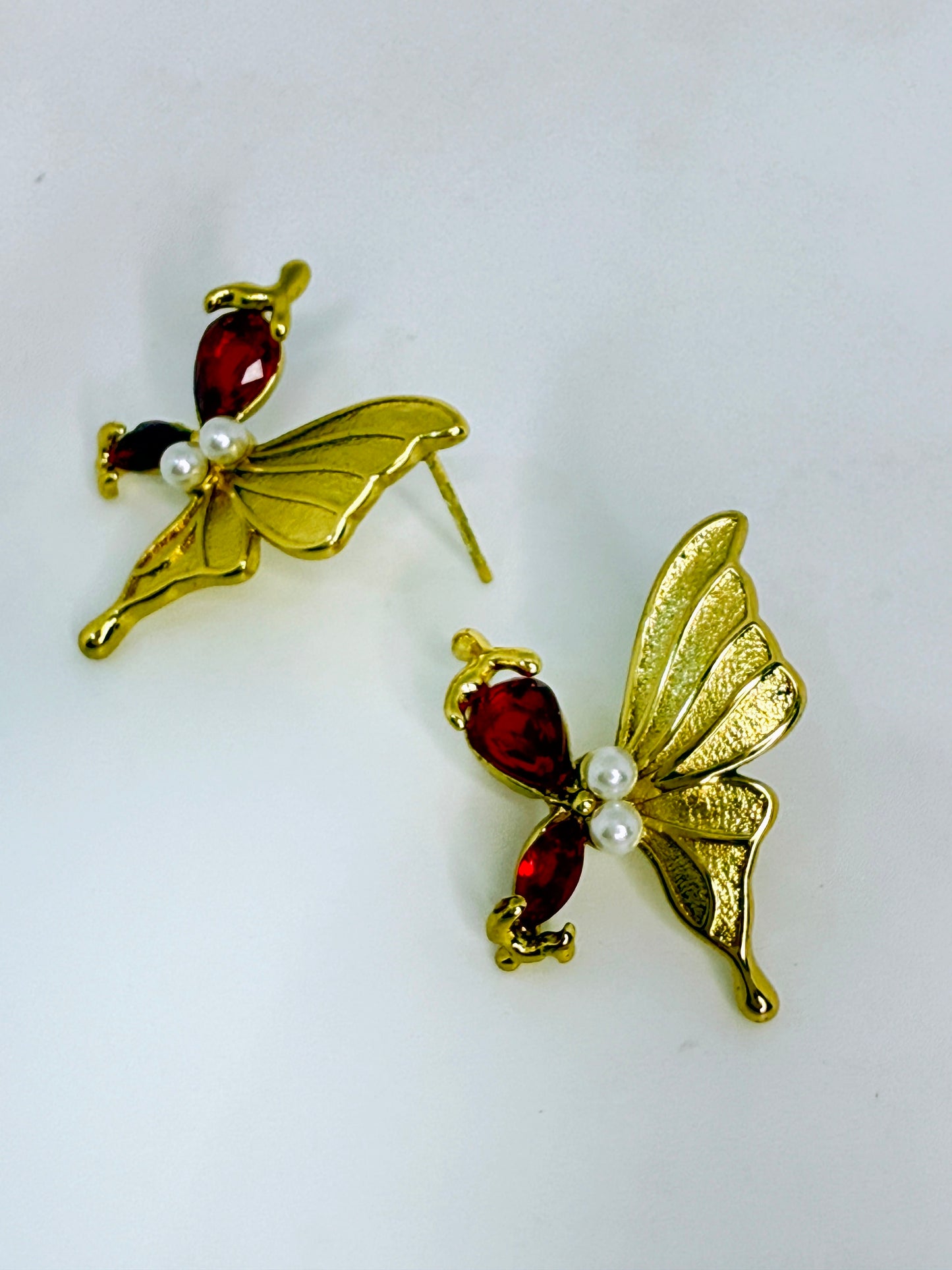Ruby Pearl Butterfly Studs