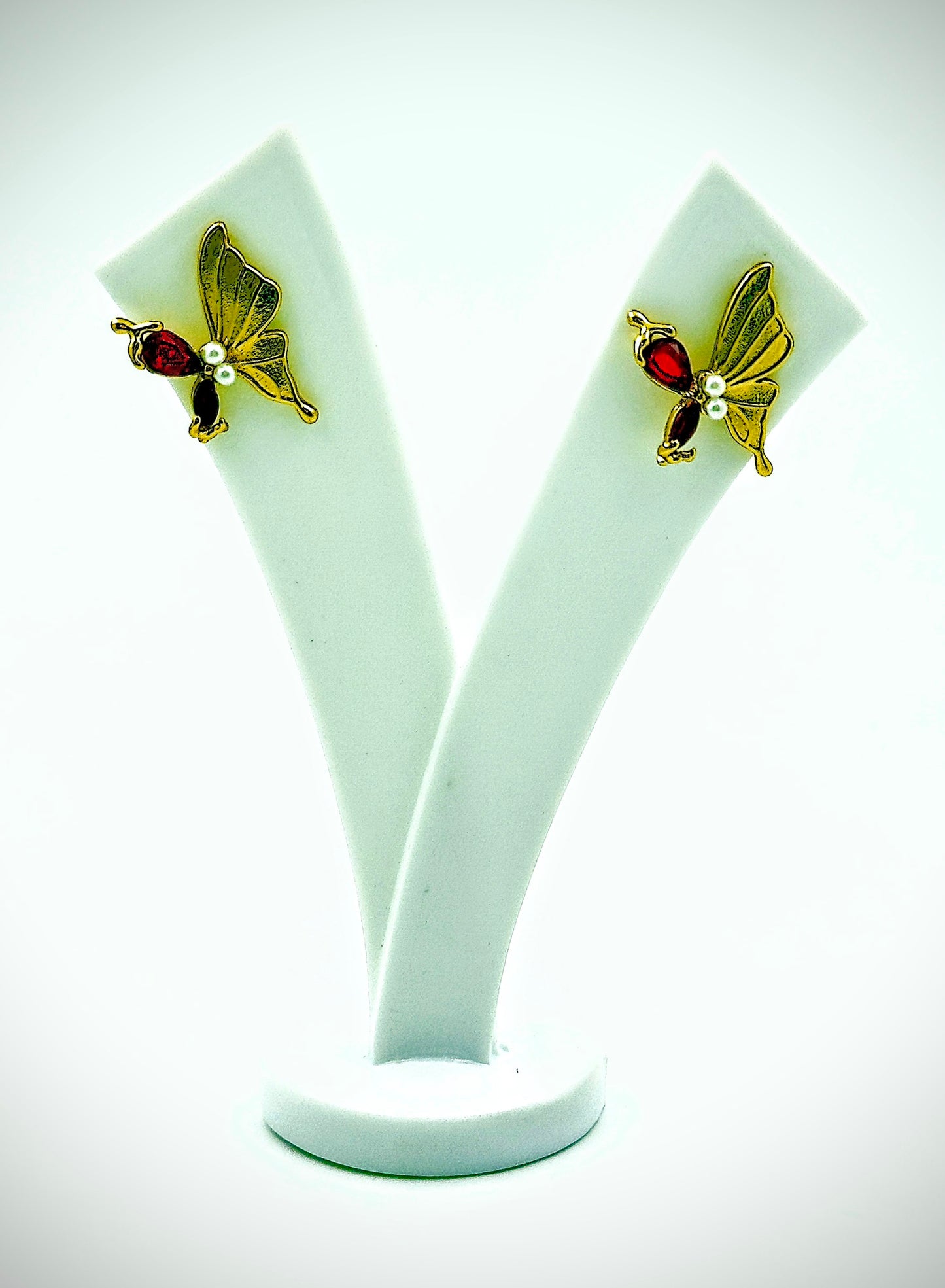 Ruby Pearl Butterfly Studs