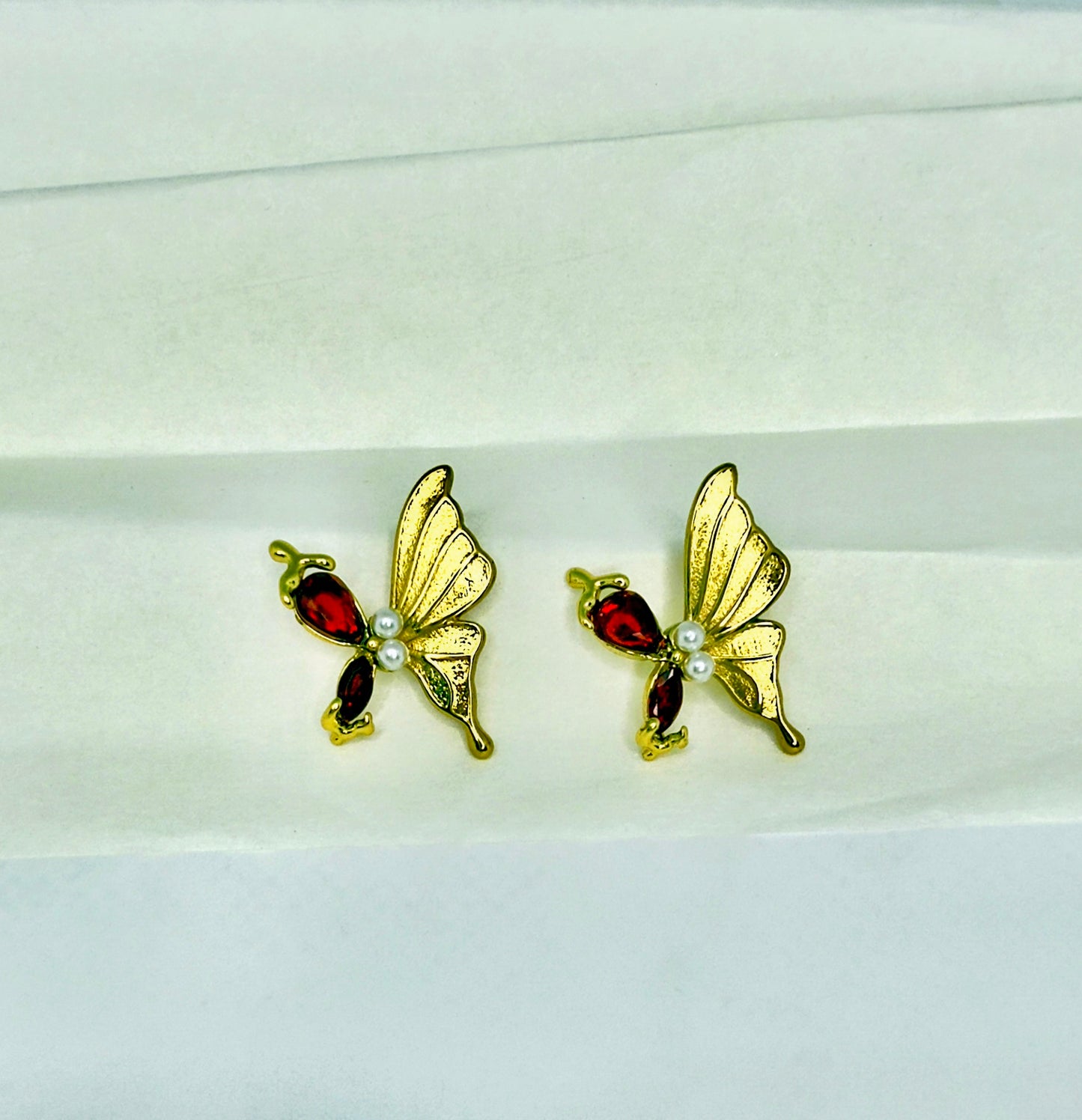 Ruby Pearl Butterfly Studs