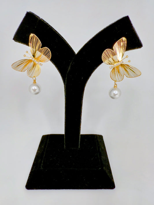 Blingy Pearl Butterfly Earrings