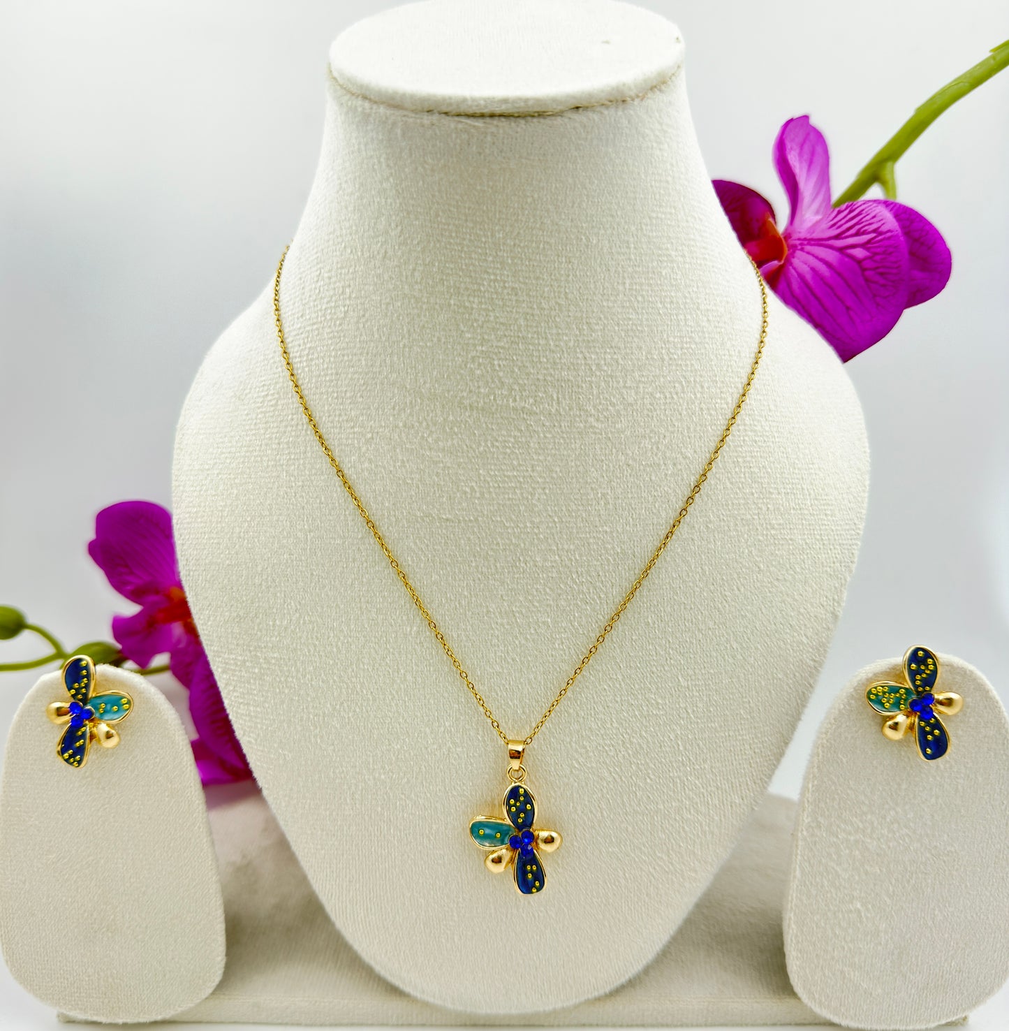Blue Fern Necklace Set