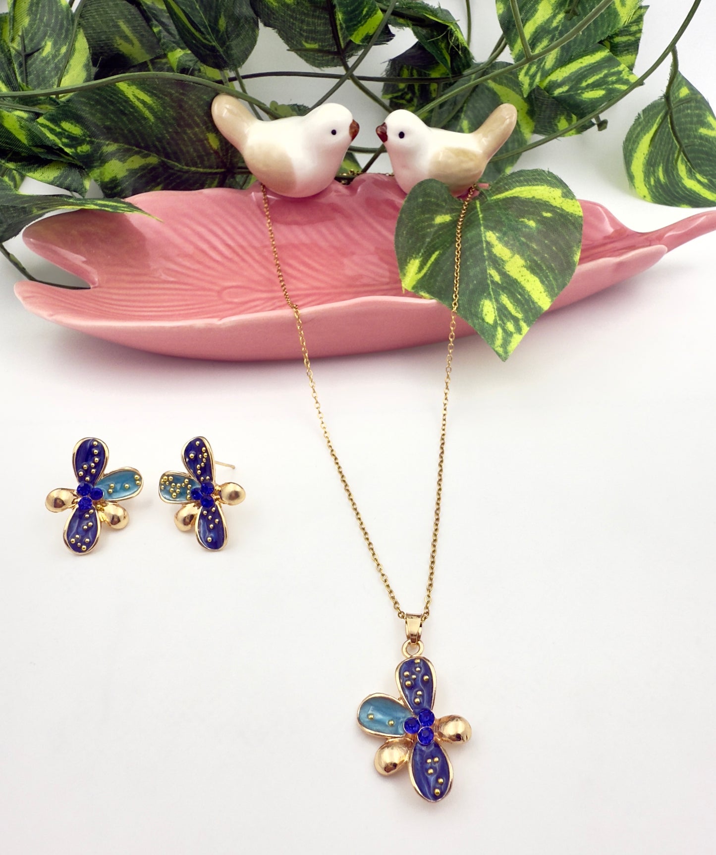 Blue Fern Necklace Set