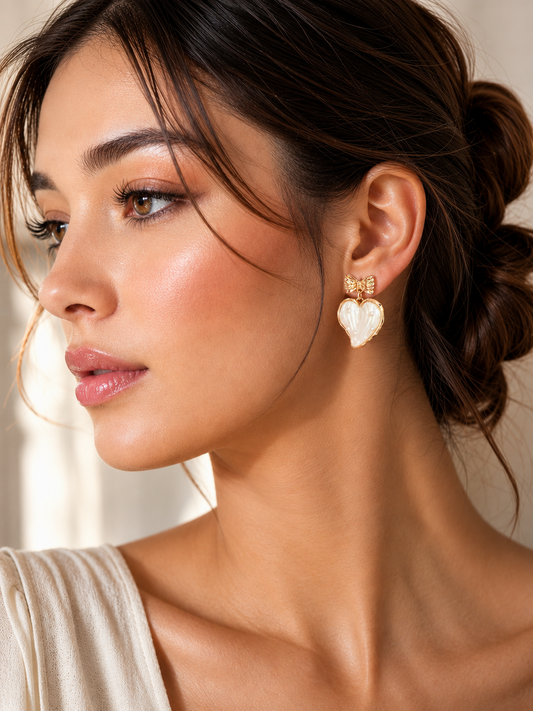 Ivory Heart Bow Earrings