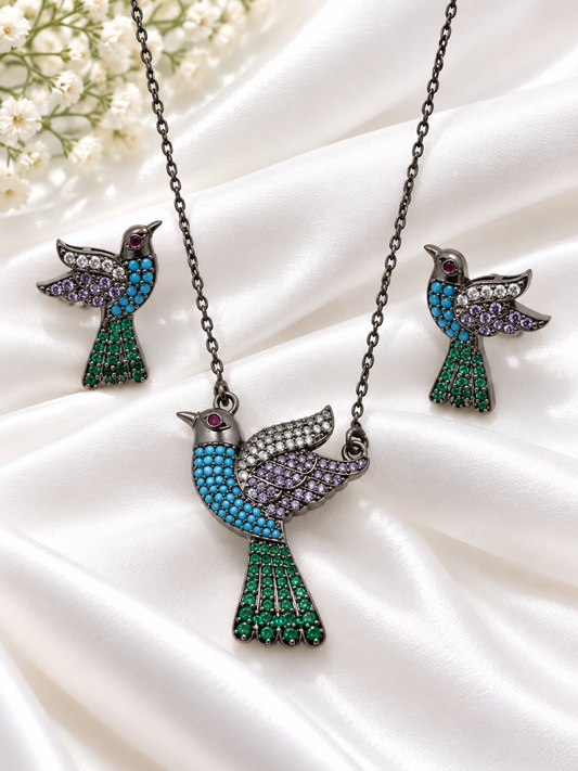 Kalravi - Bird Motif CZ Necklace Set