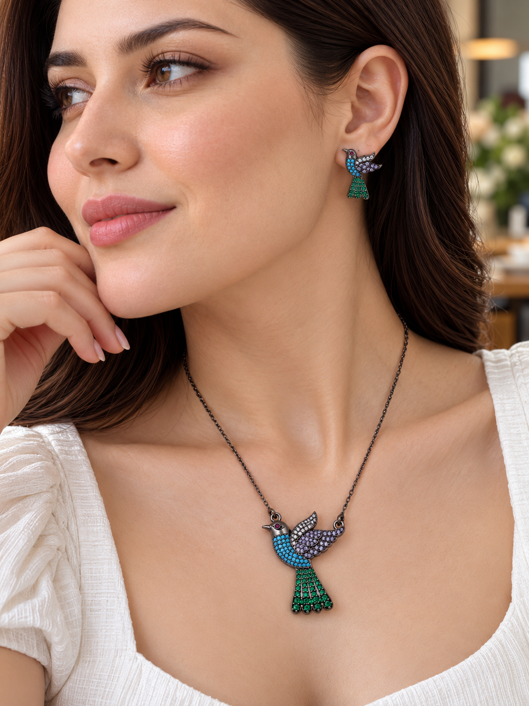 Kalravi - Bird Motif CZ Necklace Set