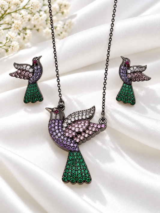 Kokila - Bird Motif CZ Necklace Set