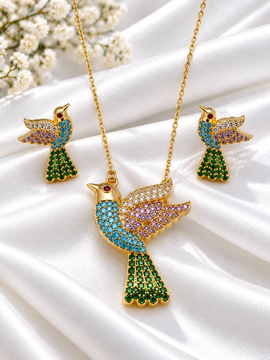 Pakhi - Bird Motif CZ Necklace Set