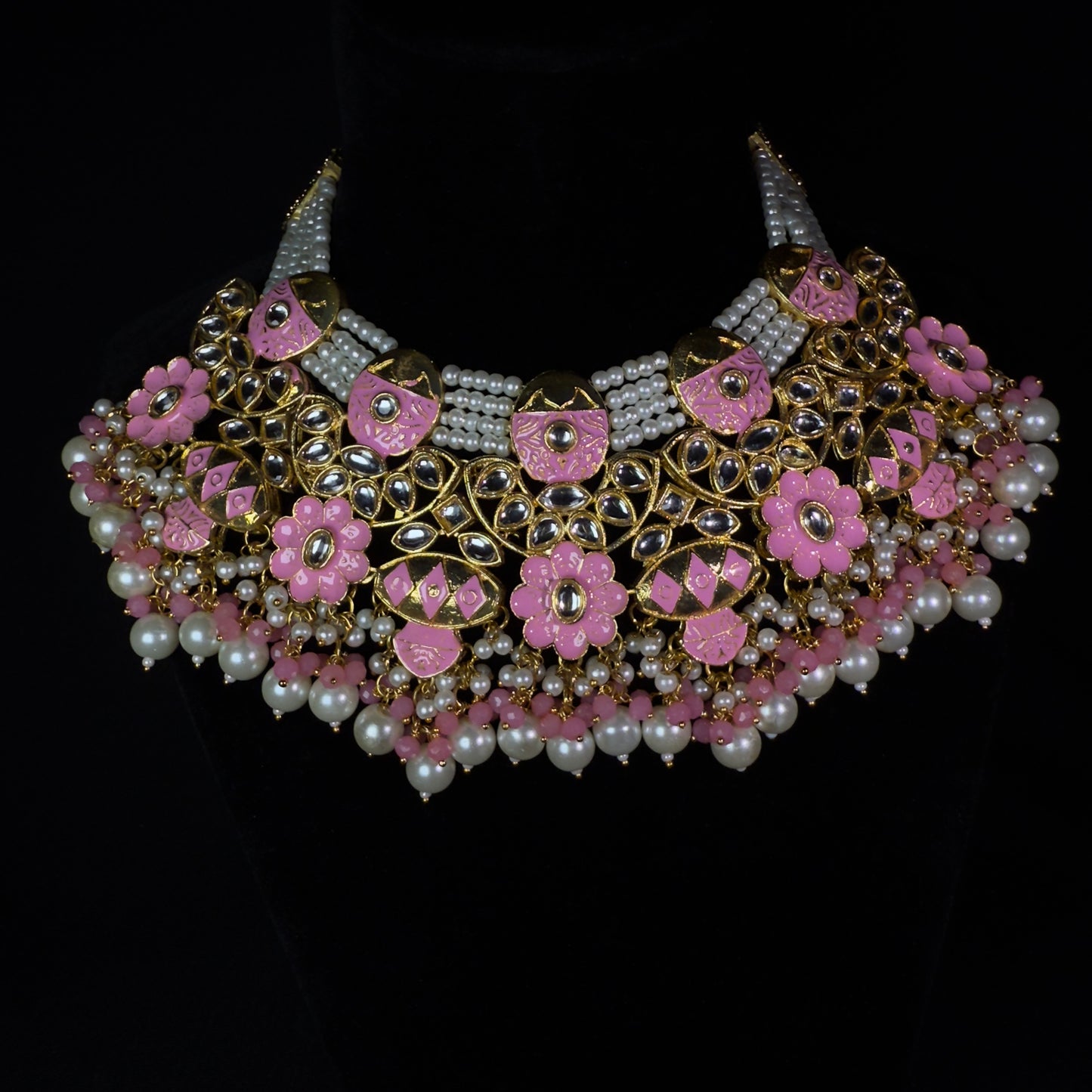 Petal Pink Kundan Meenakari Choker Set
