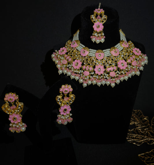 Petal Pink Kundan Meenakari Choker Set