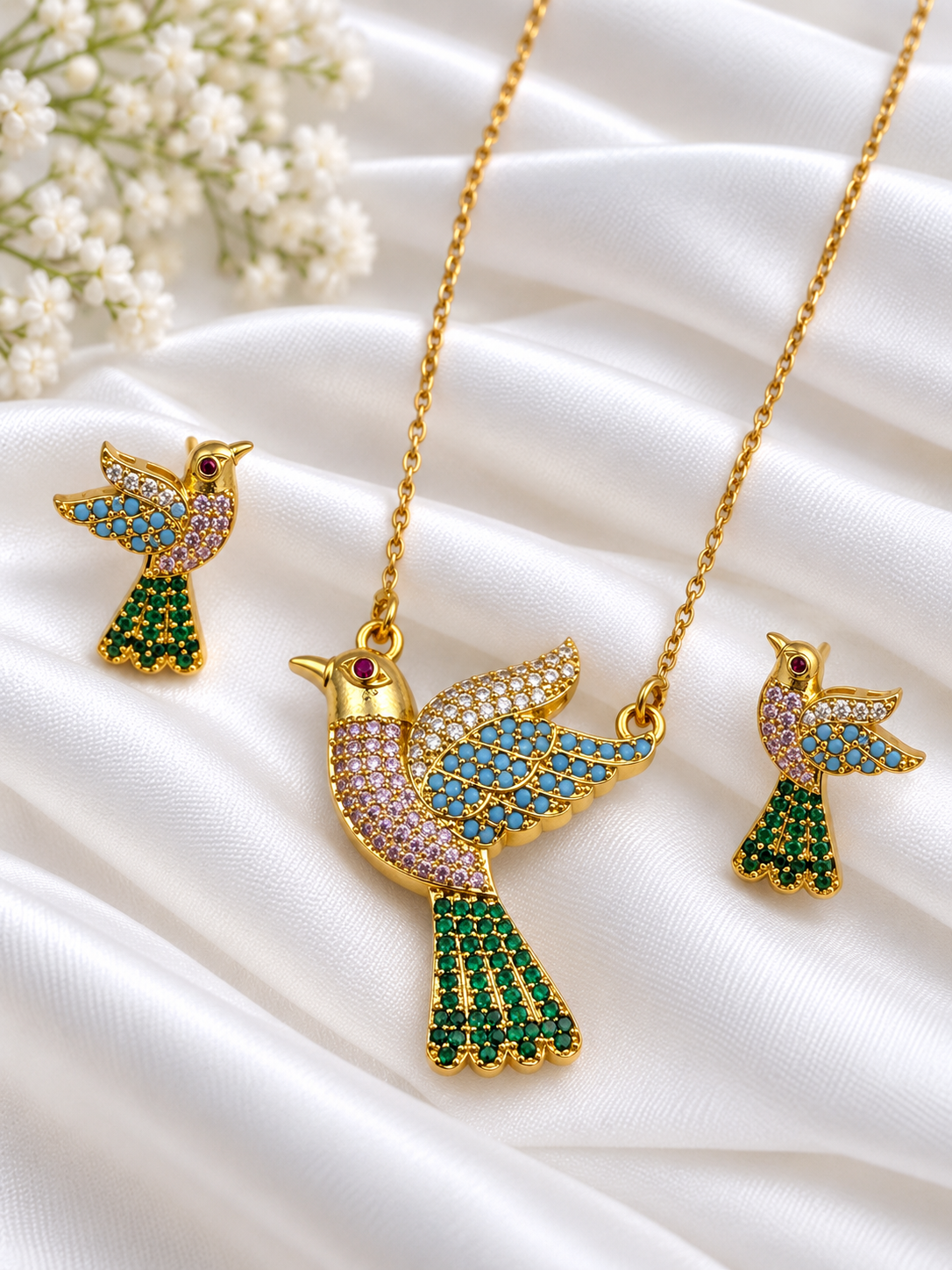 Saarika - Bird Motif CZ Necklace Set