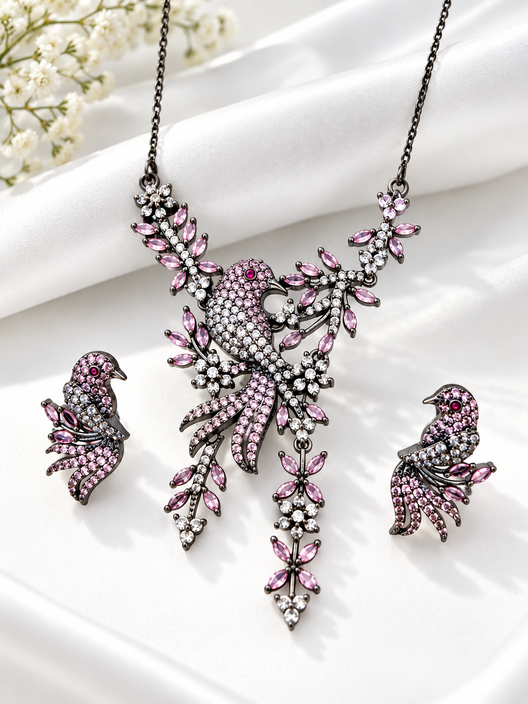 Shyama - Bird Motif CZ Necklace Set