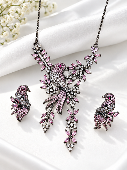 Shyama - Bird Motif CZ Necklace Set