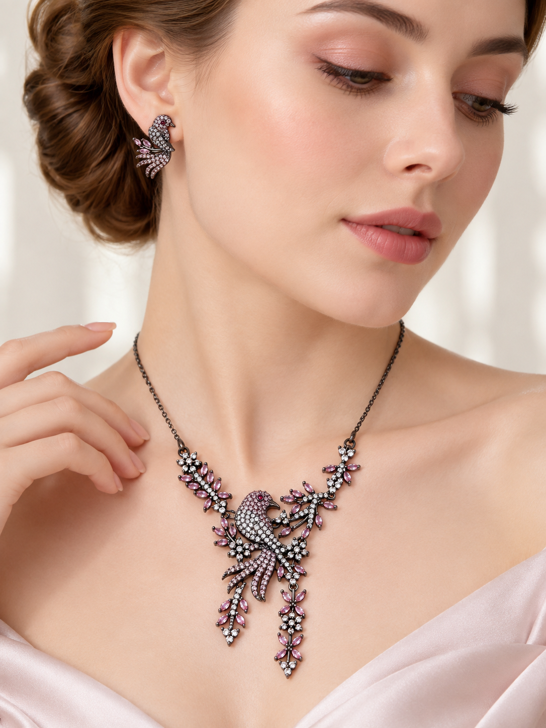 Shyama - Bird Motif CZ Necklace Set