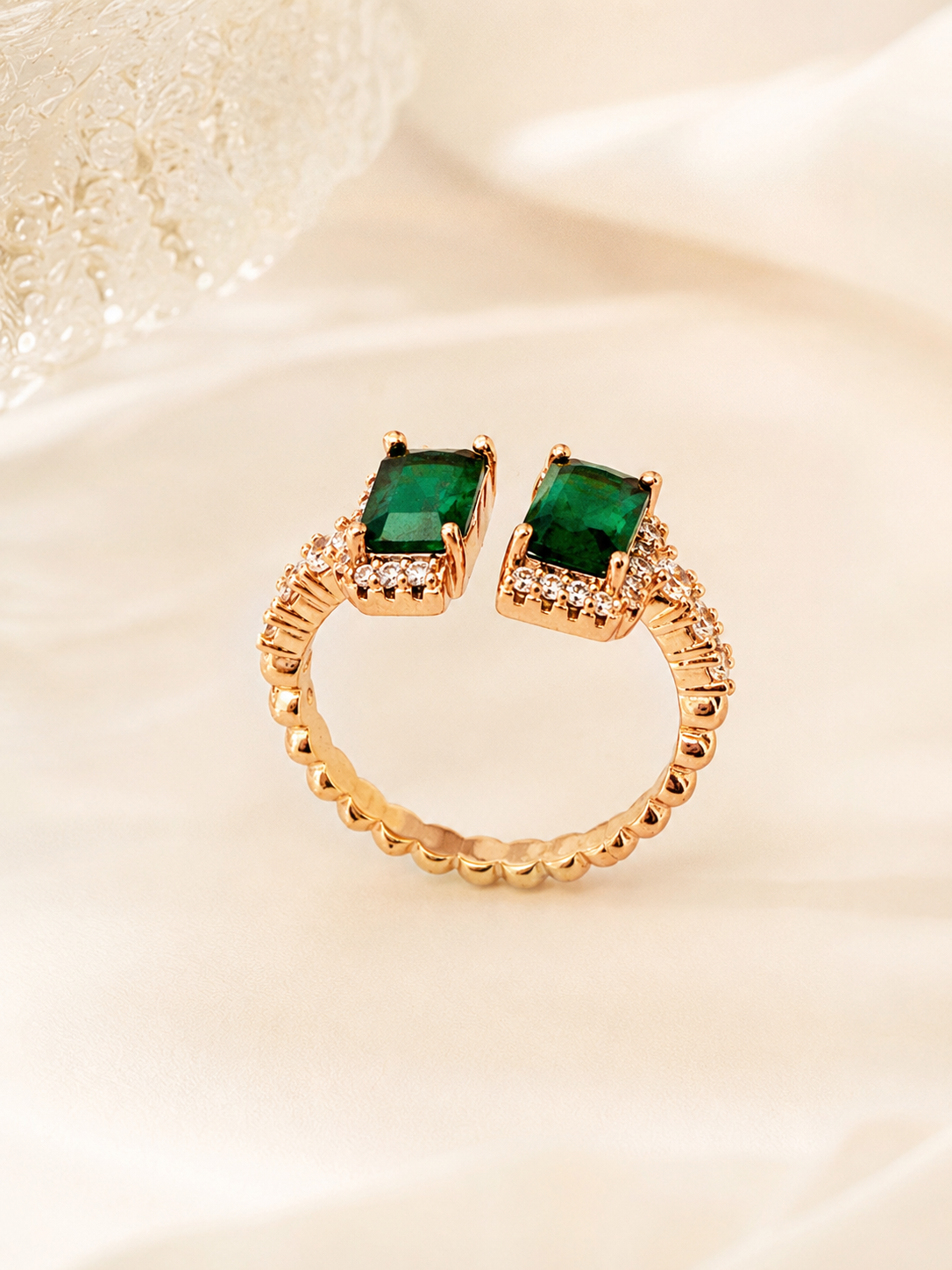 Twin Emerald Halo Ring