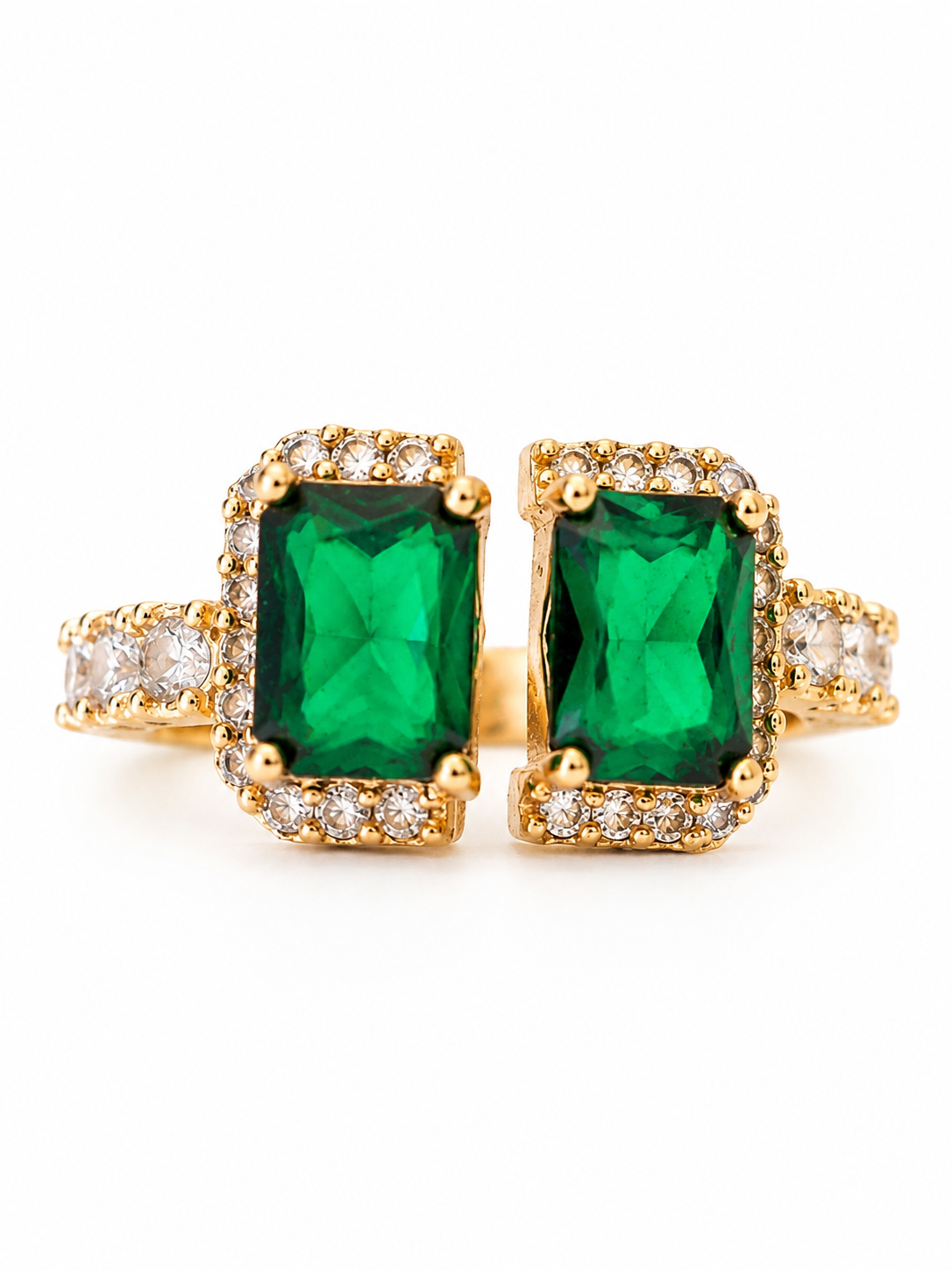 Twin Emerald Halo Ring