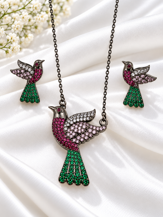 Vihagini - Bird Motif CZ Necklace Set