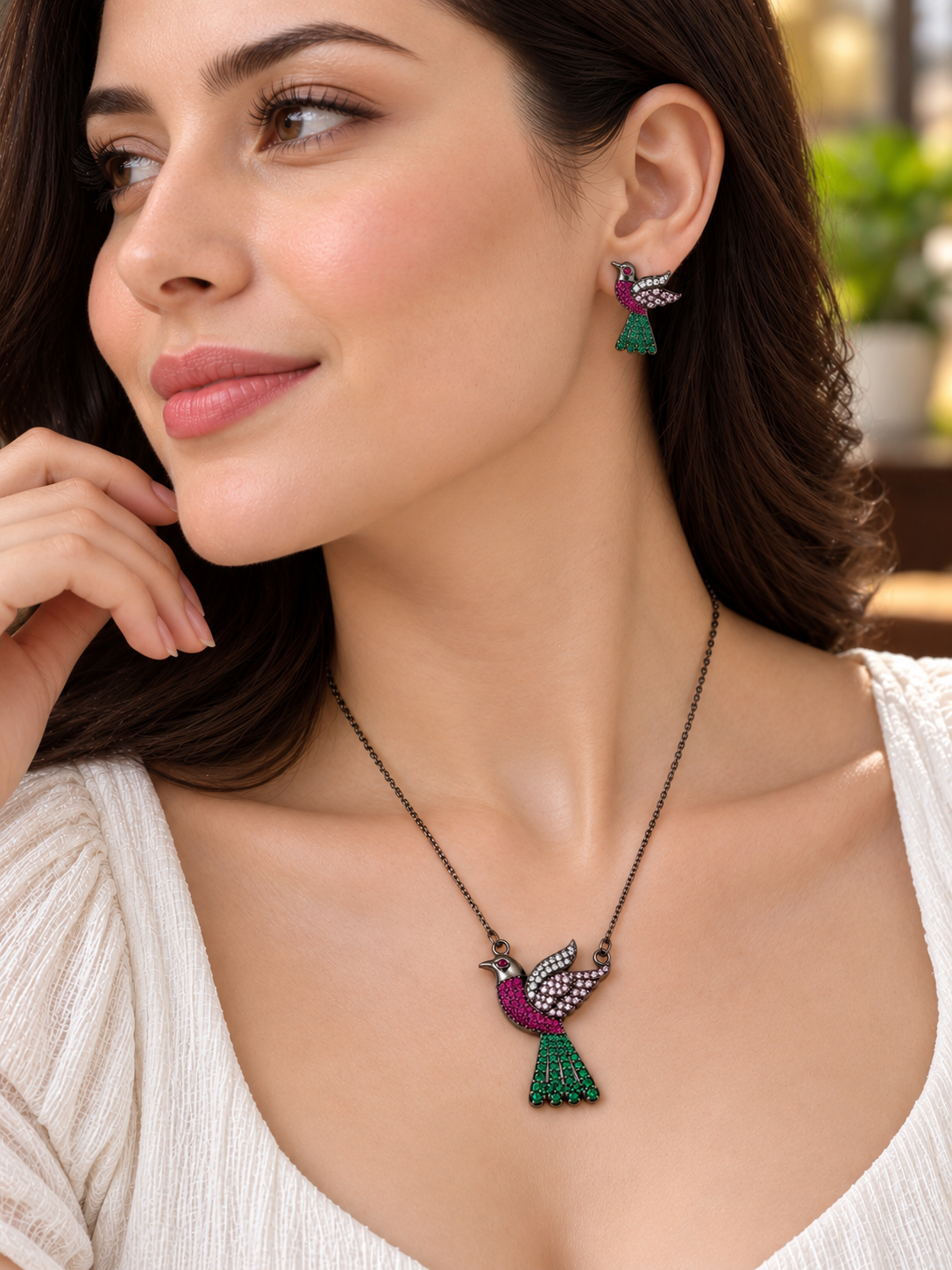 Vihagini - Bird Motif CZ Necklace Set
